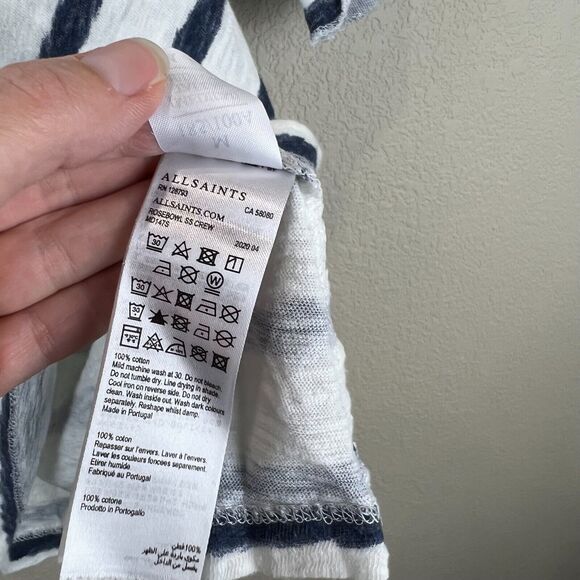 All Saints Casual Short Sleeve Striped  M Cotton White Blue Nautical Capsule - Picture 9 of 14